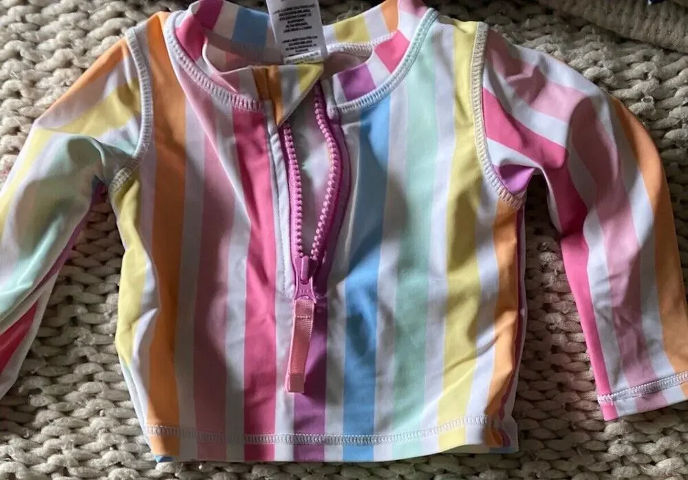 Ruffle Butt rainbow dream long sleeve striped Rash Guard Top swimsuit baby